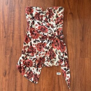 Free People Is Hot to Trot Mini Dress Tube Red Floral Strapless Size Medium